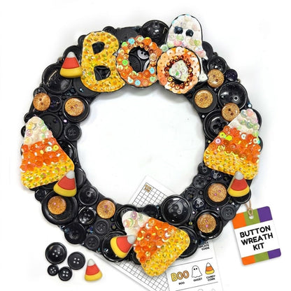 DIY Halloween Button Wreath Craft Kit with Buttons & Embellishments