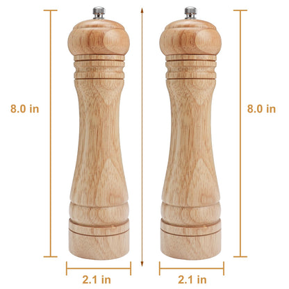 Gulex® Wood Pepper Grinder Pepper Mill,Adjustable Coarseness 8 Inch Wooden Peppermill, Ceramic Grinding Mechanism Salt Mill Refillable (1 pack) (Light-2PC)