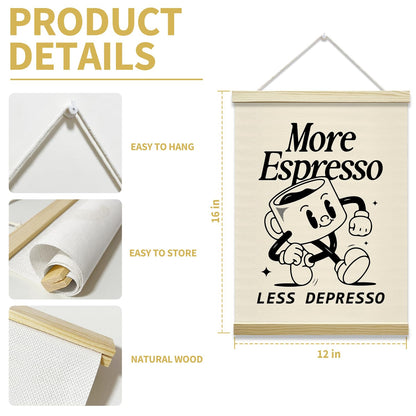 mermermu Retro Coffee Poster Hanger Frame, More Espresso Less Despresso Posters Canvas Wall Art for Cafe Office Kitchen Living Room Decor, 12x16 Inches -036