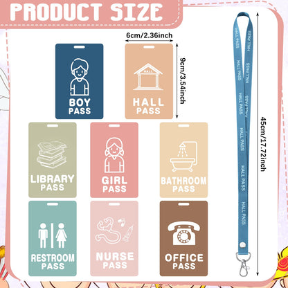 Fuyoooo 16 Set Boho Hall Pass Lanyards Unbreakable PVC Classroom Passes with Lanyards Boho Classroom School Teacher Supplies Bathroom Boy Girl Library Hall Office Nurse Pass