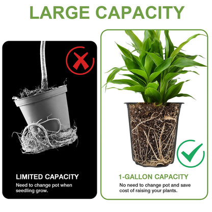 GroTheory 100 Pack 1 Gallon Nursery Pots, 6.7 Inch Plastic Pots for Plants, Plastic Flower Pots, Plant Pot, Seedling Pots for Potting, Seed, Succulent, Planting Pots with Plant Labels