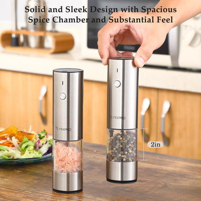 Electric Salt and Pepper Grinder, USB Rechargeable, Automatic Salt and Pepper Shaker, Adjustable Coarseness, Electric Pepper Mill, LED Light, Refillable, Kitchen Gadget (1-Pack, Stainless Steel)