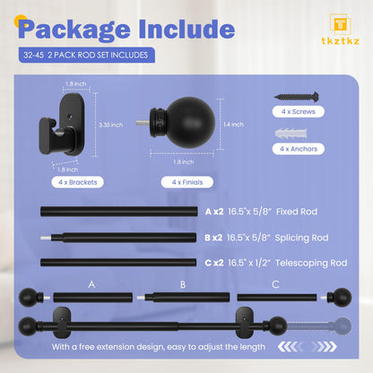 Curtain Rods No Drilling for Windows 32 to 45 Inch:No Drill Small Silver Curtain Rod with Adhesive Brackets for Bedroom,5/8" Apartment Renter Friendly Adjustable Drapery Rods Easy Install