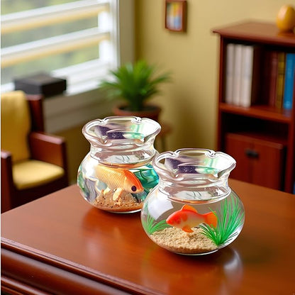 2Pcs Miniature Fish Tank Toy Mini Round Fish Bowls Resin Goldfish Grass for Dollhouse Desktop Craft Project Decor,Mini Fish Bowl,Dollhouse Accessories,Dollhouses Décor