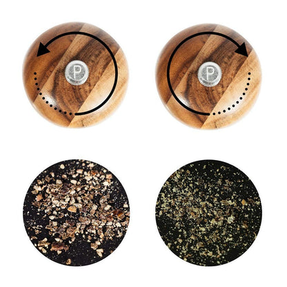 DeroTeno Salt and Pepper Mill Set, Set of 2 Salt and Pepper Grinder with Ceramic Grinder, Acacia Wood, Height 16.5 cm / 6 inch ((Tray is not Included)