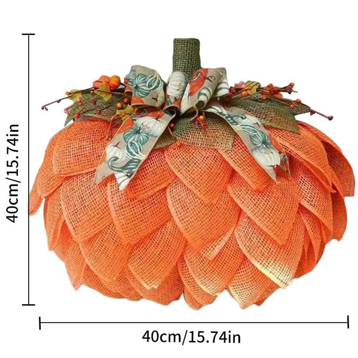 Farmhouse Pumpkin Wreath for Front Door, Autumn Wreath with Bows and Berries, Burlap Pumpkin Garland for Autumn Fall Halloween Thanksgiving Wall Decor