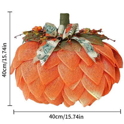 Farmhouse Pumpkin Wreath for Front Door, Autumn Wreath with Bows and Berries, Burlap Pumpkin Garland for Autumn Fall Halloween Thanksgiving Wall Decor