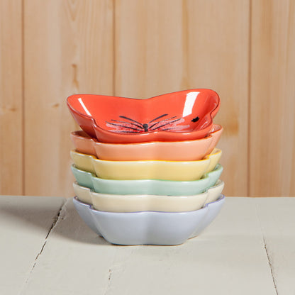 Now Designs Meadow Butterfly Shaped Ceramic Pinch Bowl Set, Soy Sauce Dish, Set of 6