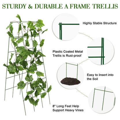Kyrieval 48 x 18 Cucumber Trellis, Foldable Metal A-Frame Trellis for Raised Beds, Small Garden Plant Support for Cucumbers, Peas and Climbing Vegetables