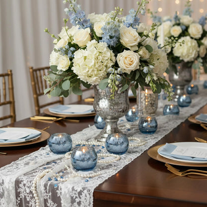 LAMORGIFT 24 Pcs Blue Votive Candle Holders- Blue Centerpieces for Tables, Round Mercury Glass Candle Holder for Wedding Decor, Bridal Shower Decorations