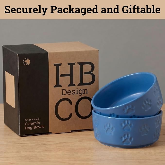 Ceramic Dog Bowl Set of 2 with Anti-Skid Base - 5.5" Wide x 2" Tall Ceramic Dog Bowls for Small Dogs - 2 Cup Capacity Food and Water Bowls for Dogs - Rubber Bottom Pet Bowl Set of 2 for Small Pets