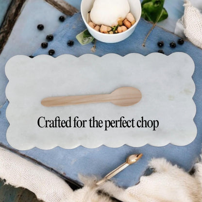 Natural Multi-Purpose Marble Charcuterie & Cutting Board with Scalloped Edge Chopping Board Decorative Vanity Bathroom Kitchen Tray Non-Slip Bumper Scratch Proof Home Decor Perfume Display 12"x6"