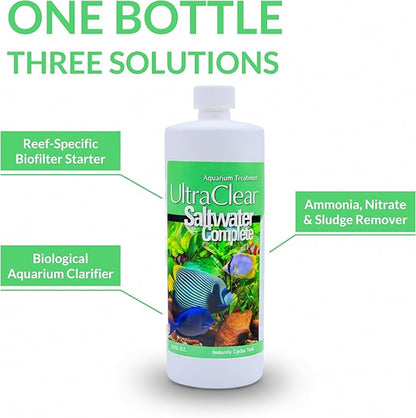 Saltwater Complete – Live Nitrifying Bacteria Blend for Saltwater & Reef Aquariums - Instant Cycle Marine Tank Starter - Removes Ammonia Nitrite - Clarifier - Safe for Fish Coral Invertebrates - 1Gal