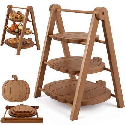 Marsui 3 Tier Pumpkin Serving Trays Wooden Shaped Pumpkin Platters 12'' 10'' 8'' Charcuterie Plate Board Reusable Party Serving Plate for Halloween Fall Party Decoration