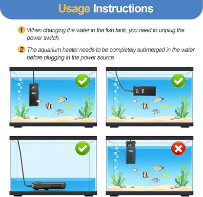 hygger Aquarium Heater, 50W/100W/150W/200W Adjustable Power Fish Tank Heater with Auto Power-Off and High-Temp Protection, Upgraded Titanium Turtle Tank Heater for Saltwater and Freshwater