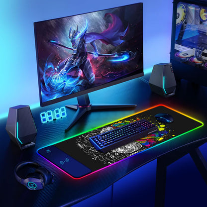 ToLuLu RGB Gaming Wireless Charging Mouse Pad, 5/7.5/10/15W 10 Light Modes LED Mouse Pad Computer Keyboard Mat Mousepad, 800x300x4MM Extended Large Desk Mat for Gaming, MacBook, Laptop, PC, Galaxy
