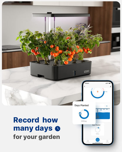iDOO Hydroponics Growing System Kit 12Pods, Christmas Gifts for Women Mom, Herb Garden Indoor with LED Grow Light for Home, Built-in Fan, Auto-Timer, Adjustable Height Up to 11.3", 12Pods WiFi-Black