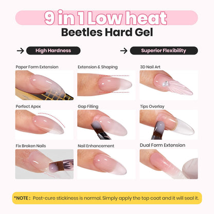 Beetles Builder Gel for Nails-3 Colors 9 in 1 Nail Extension Sculpting Building Clear Nude Pink Hard Gel Kit with Base Top Coat for Pros Women,UV & LED Lamp Cured Needed