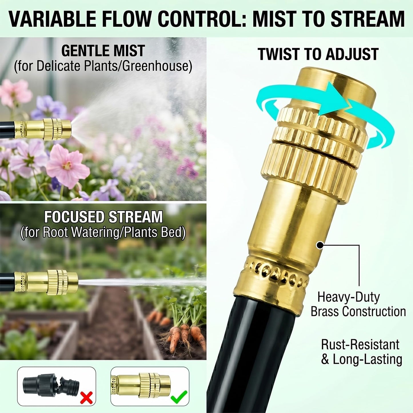 2026-Upgrade 100Ft 1/4" Drip Irrigation System,Garden Watering Kit with 20Pcs 360° Adjustable Copper Nozzles,Automatic Atomizing Sprinkler,DIY for Outdoor,Lawn,Greenhouse,Raised Beds (100FT/20pcs)
