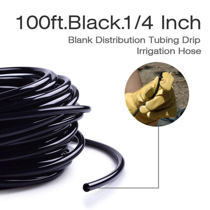 The Bundle of MIXC 20 Pack Quick Connector Drip Emitter Stream and MIXC 100FT 1/4 Inch Distribution Tubing Black
