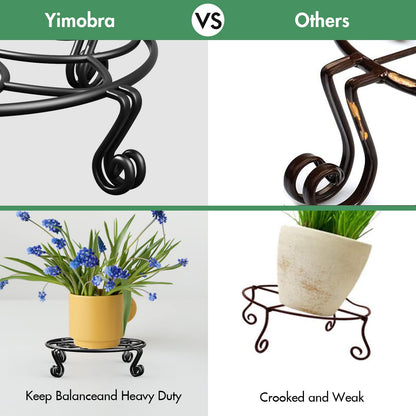 Yimobra 2 Pack Plant Stand for Flower Pot Heavy Duty Potted Holder Indoor Outdoor Metal Rustproof Iron Garden Container Round Supports Rack for Planter (9.4Inches, Black)