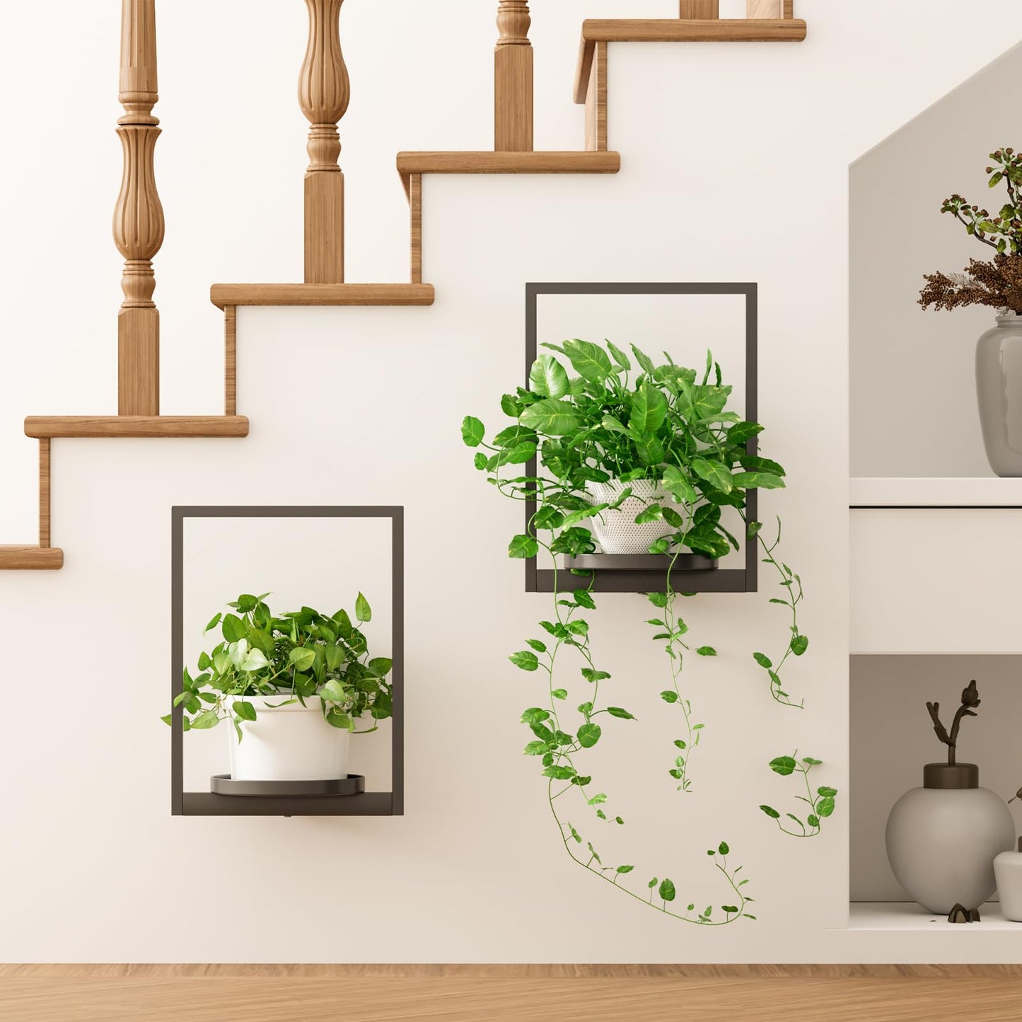 Qiaogreen Hanging Planters for Indoor Plants - Aesthetic Photo Frame Style Wall Plant Holder - Metal Window Plant Shelves, Wall Plant Hanger for Lingving Room Home Gardening Wall Decor (2-Pack)