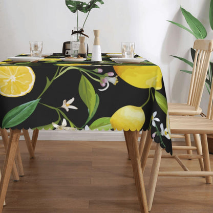 ZYPHORIEL Lemon Fruits Floral Rectangle Tablecloths Black Lemon Table Cloths Dacorative Kitchen Dining Tablecloth for Rectangular Tables,Washable Table Cover for Party 54 x 72 Inch