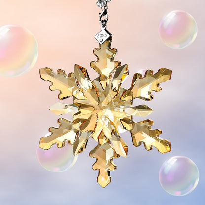 2025 Annual Edition Snowflake Crystal Christmas Ornaments,Christmas Tree Ornaments Crystal Sun Catcher Home Hanging Decor (25-Champagne Gold)
