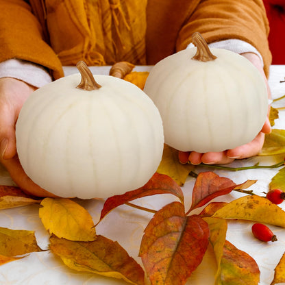 Preboun 4 Pieces Large Wool Fall White Pumpkin Thanksgiving Decor Artificial Fabric Pumpkin Harvest Felt Fake Pumpkins for Decorating for Fall, Thanksgiving, Halloween, Wedding Parties Decoration