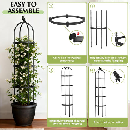 Obelisk Trellis for Climbing Plants Outdoor, 6.2 FT Plant Support for Tomato, Rose, Flowers, Grape, Pea, Cucumber, Rustproof Plastic Coated Metal Plant Tower for Potted Plants - 1PC Garden Trellis