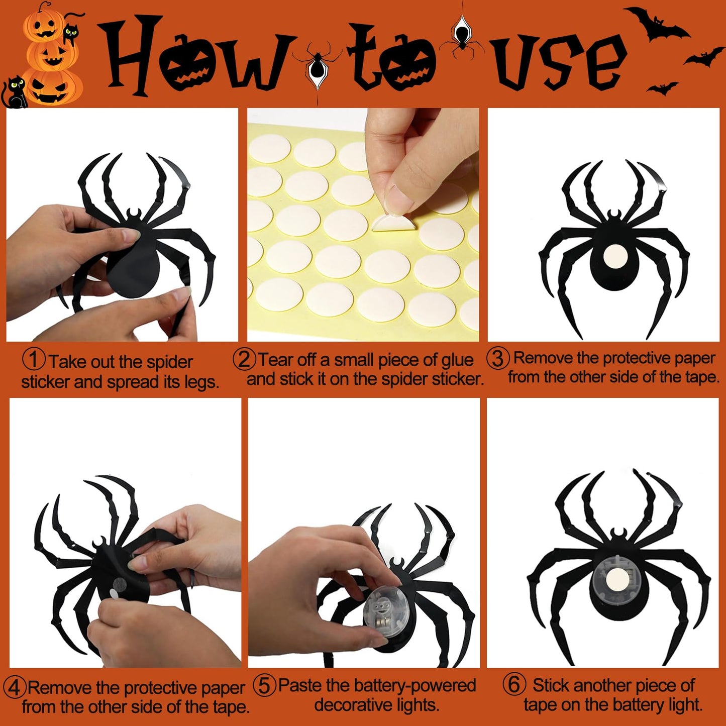 36 Pcs Halloween Wall Decor 3D Led Bats Spiders Wall Stickers Removable Light Up Spiders Bats Decals for Indoor Outdoor Window Door Halloween Party Decorations