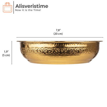 Alisveristime Traditional Turkish Bath Hammam Bowl with Authentic Motifs (440gr (15.50 oz) Made of Zinc (7.87-Inch Diameter) (Gold)