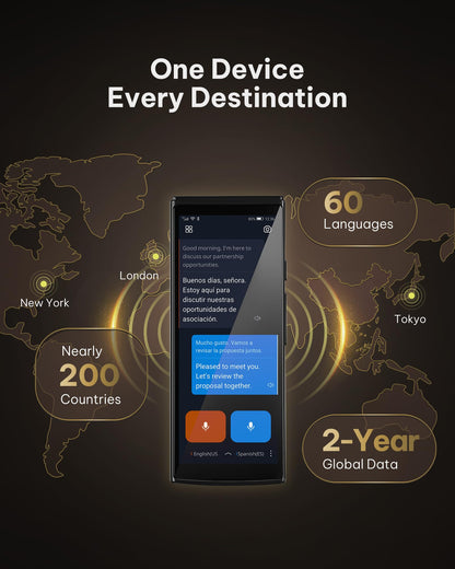 iFLYTEK AI Language Translator Device — 2-Year Free Global Data & Real-Time Voice Translation Device, HIPAA-Compliant, 60 Languages & 18 Offline Packs for Business and Travel, Black