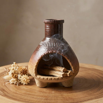 CEREMONY Palo Santo Holder -Mini Ceramic Incense Holder for Palo Santo Sticks - Palo Santo Holder for Gift-White Sage Holder for Meditation Decor (Brown-Fireplace)