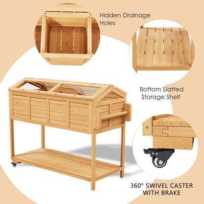 Raised Garden Beds on Wheels with Legs and Cover Elevated Garden Bed Herb Planter Box Cart Outdoor with Bed Liner,Storage Shelf,Seed Starter Tray for Backyard Patio Outside (Country Rustic)