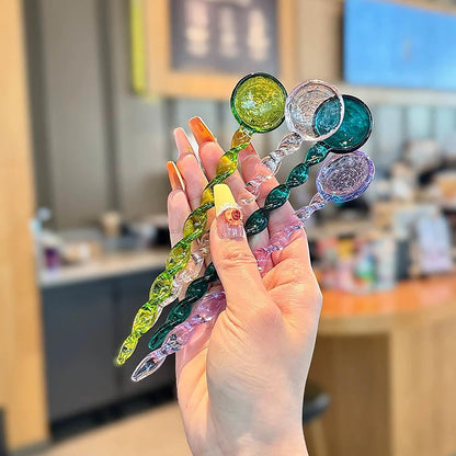 Turbokey 5 Pieces Glass Stirring Spoons Clear Crystal Coffee Cocktail Mixing Spoons with Spiral Handle Salt Sugar Ice Cream Yogurt Jam Dessert Scoop Swizzle Stick for Bar Cafe Party (5 Color)