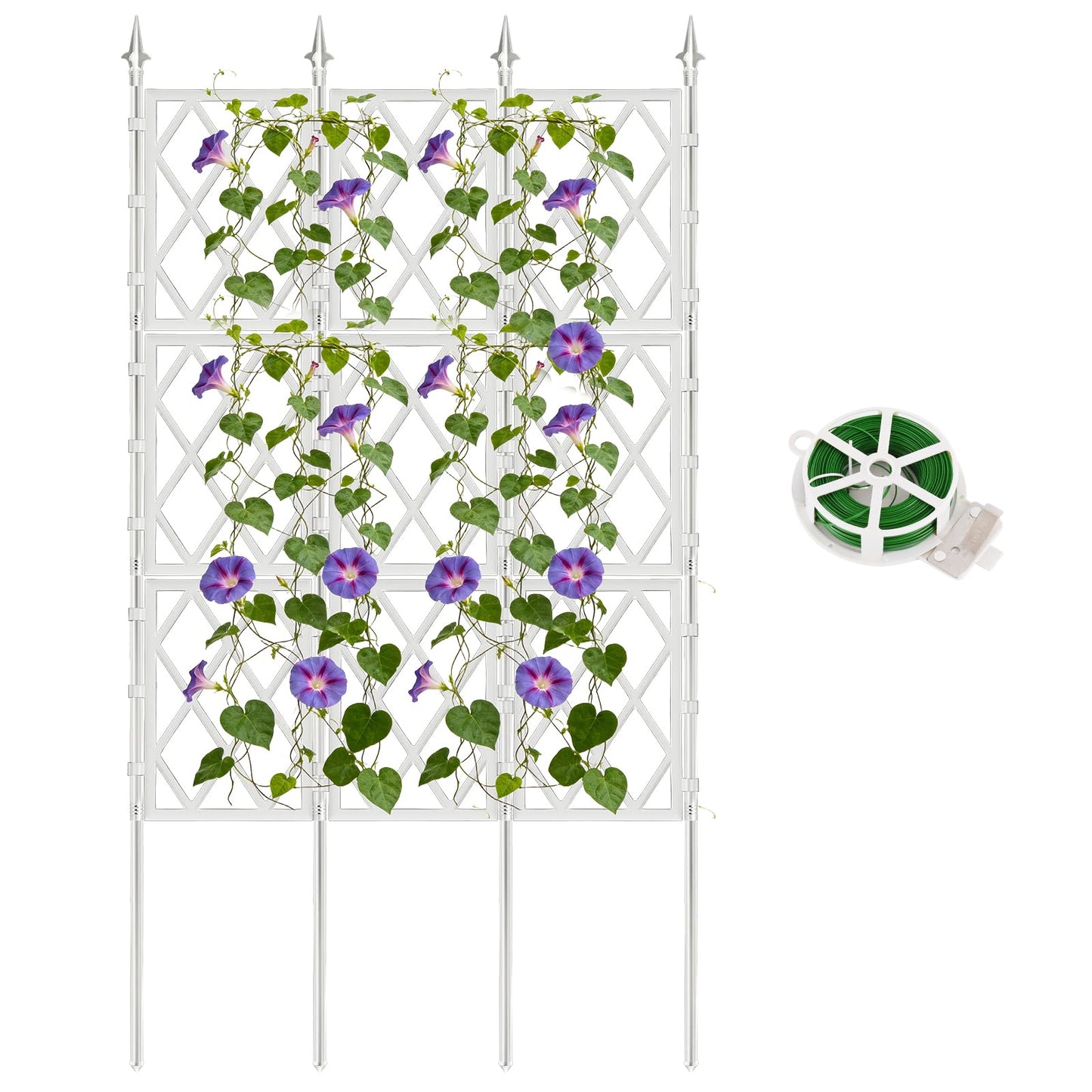DEVISEFUN 5.25FT Garden Trellis for Climbing Plants Outdoor, White Iron Pipe Support Fence, Metal Wall Trellis Climbing Frame, Trellis for Potted Plants Indoor for Ivy Vines Vegetable Flower