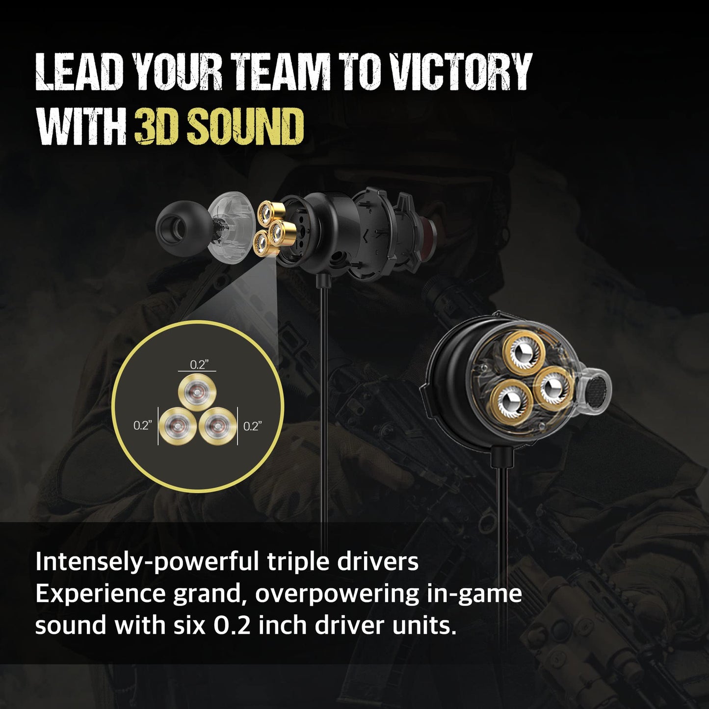 SOUND PANDA SPE-G9 Plus+ Gaming Earbuds Triple Driver 3.5mm with Dual Microphone | Wired Earbuds with 1.5m Cable | for PC, Mobile, Xbox, PS5, PS4, Switch | in-Ear Gaming Headset (Black)
