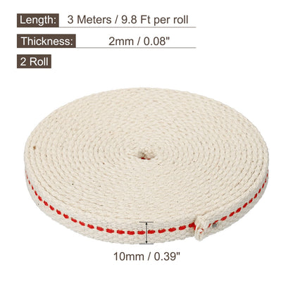 MECCANIXITY Oil Lamp Wick 0.4 Inch Flat Wide Cotton 10 Ft with Red Stitch, Model mea220517ee0485