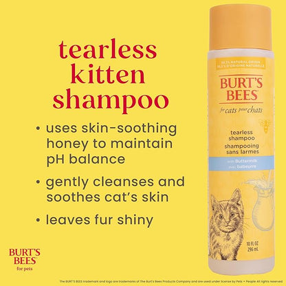 Burt's Bees for Pets Tearless Kitten Shampoo with Buttermilk and Honey, 99% Natural Origin Gentle Cat Shampoo for Sensitive and Itchy Skin, pH Balanced and Fragrance-Free, 10 Fl Oz - 6 Pack