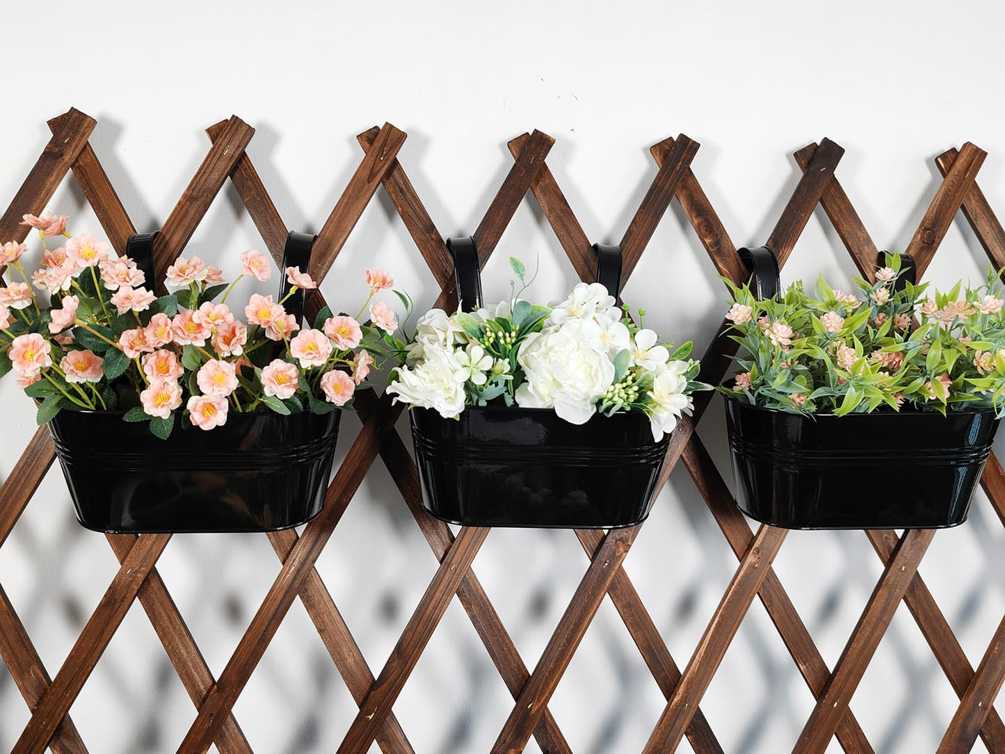 Joyfernal 2 Pack Metal Hanging Planter for Outdoor Plants, 10 Inch Black Fence Planters Railing Pots for Garden Patio Balcony Decor, Flower Bucket with Detachable Hooks (Black, 2Pcs)