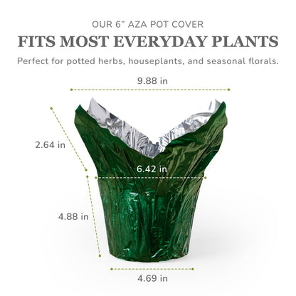 the florist Supply 6” AZA Plant Pot Covers, Decorative Plant Sleeve for Indoor & Outdoor House Plants, Reusable and Gift-Ready Foil Wrap for Flower Pots, Evergreen, Pack of 5