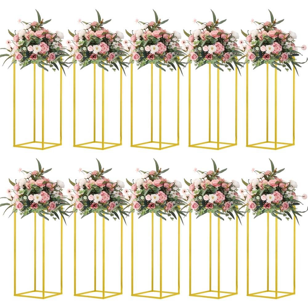 MEISHAONV 23.6inch 10 pcs Column Vases Gold Centerpieces for Table Metal Flower Stand Gold Wedding Centerpieces for Tables Party Floral Stands for Flowers