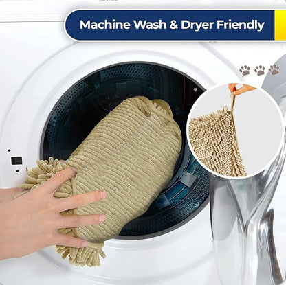 Muddy Mat® Doggy Dryer, Highly Absorbent Microfiber Washable Dog Shammy, Quick Drying Towel Absorber, Extra Soft Plush Wrap Chenille Bath Towels to Dry Soggy Large Pets & Small Puppy - Beige