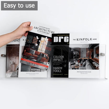 Clear Acrylic Brochure Holder Wall Mount 3 Tier, Hanging Bookshelf Magazine Rack Literature Storage Rack for Waiting Room, Living Room, Office, Home Display