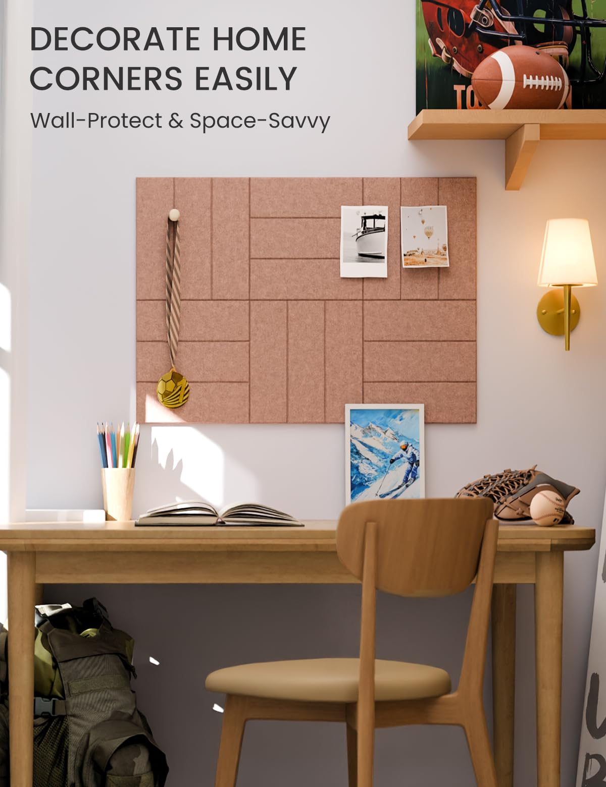 Felt Bulletin Board Tiles -28"x18" with 40 Adhesive Tabs, Cork Board Alternative for Office Decor, Push Pin Board Wall Organizer 6-Pack(Terracotta)