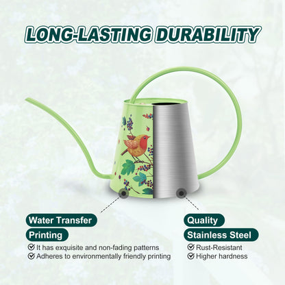 Berry&Bird House Plants Watering Can - Indoor & Outdoor 1/2 Gallon Stainless Steel Water Can with Long Spout Garden Decoration for Flower Bonsai Succulent Gardening Large Watwer Bottle(2L/Robin)