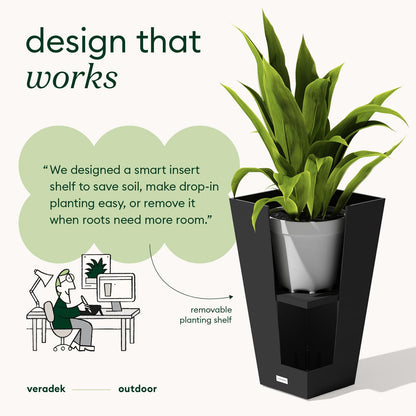 Veradek V-Resin Indoor/Outdoor Taper Planter (Black, 26 inch - 2 Pack with 2 Saucer Trays)