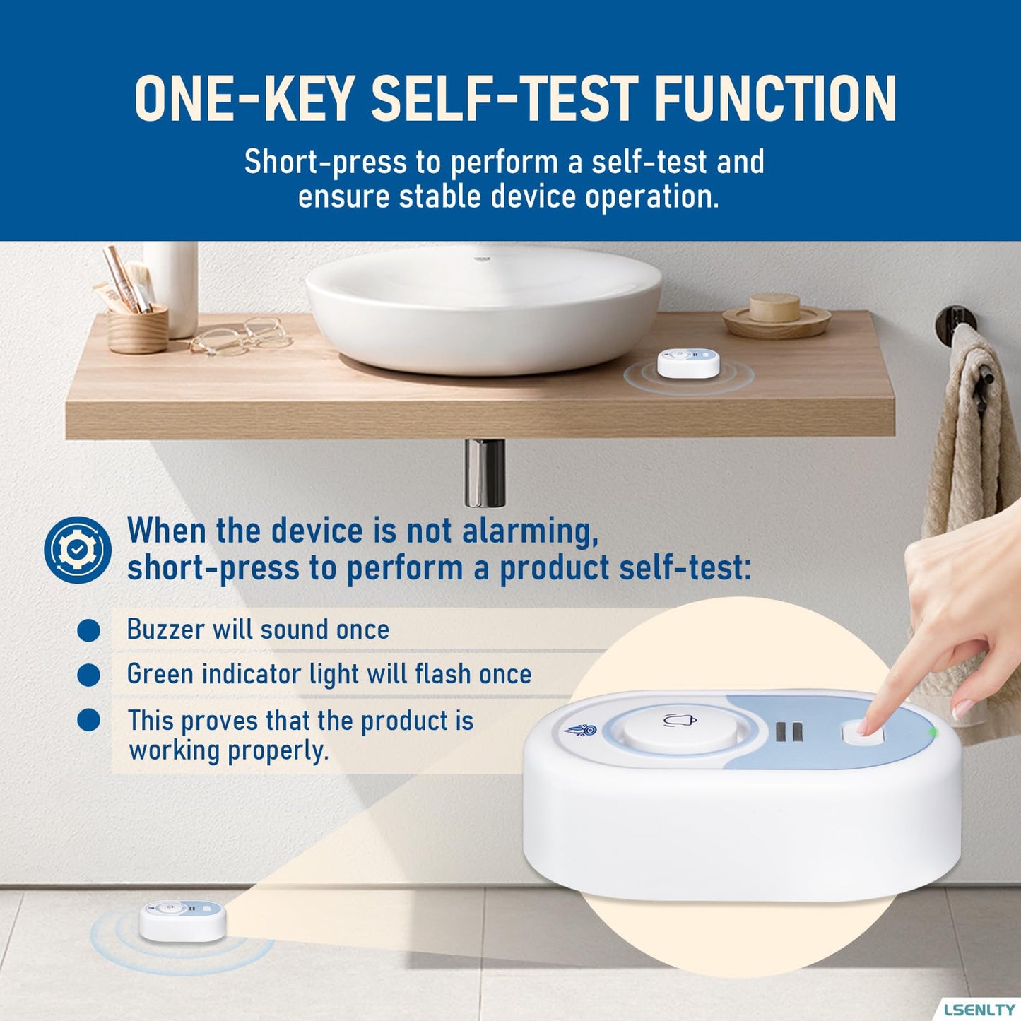 LSENTLY Water Leak Detector Supports 5 Years Standby Time, LED Indicator & 100dB Leak Alarm & Low Battery Reminder Water Alarm, IP66 Waterproof for Home, 8 Pack (Cannot Connect Wi-Fi)