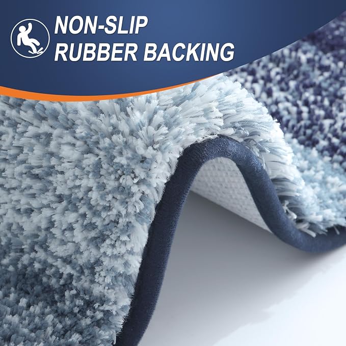 OLANLY Bathroom Runner Rugs Mat 44x24, Extra Soft Absorbent Microfiber Bath Rugs, Rubber Backing, Quick Dry, Washable Long Bath Mats for Bathroom, Tub and Shower, Home Decor Accessories, Airy Blue
